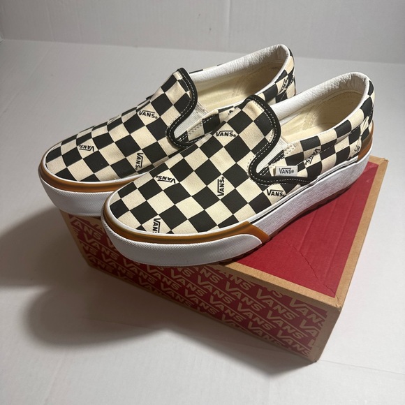 Vans stacked platform checkered board slip on sneaker white black size 10 - Picture 7 of 13